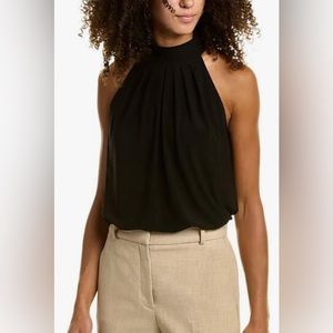 Anne Klein Womens Pleat Neck Halter Black Sleeveless Size M Top NWT